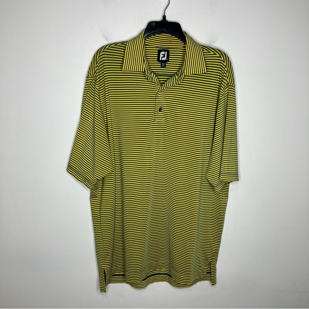 Footjoy golf polo shirt blue & yellow striped men's size large activewear casual